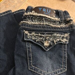 Indigo Blue Boot Cut Jeans with Sparkling Back Detail